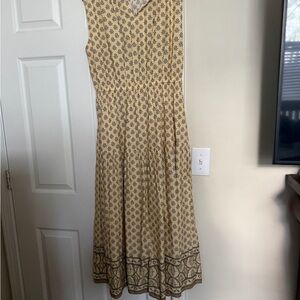 LOFT Yellow Floral Border-Print Midi Dress